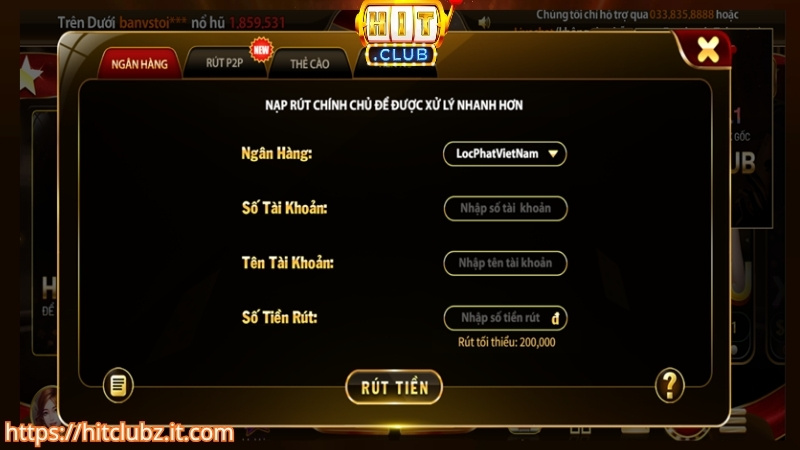 Cách rút tiền HITCLUB qua ngân hàng trư